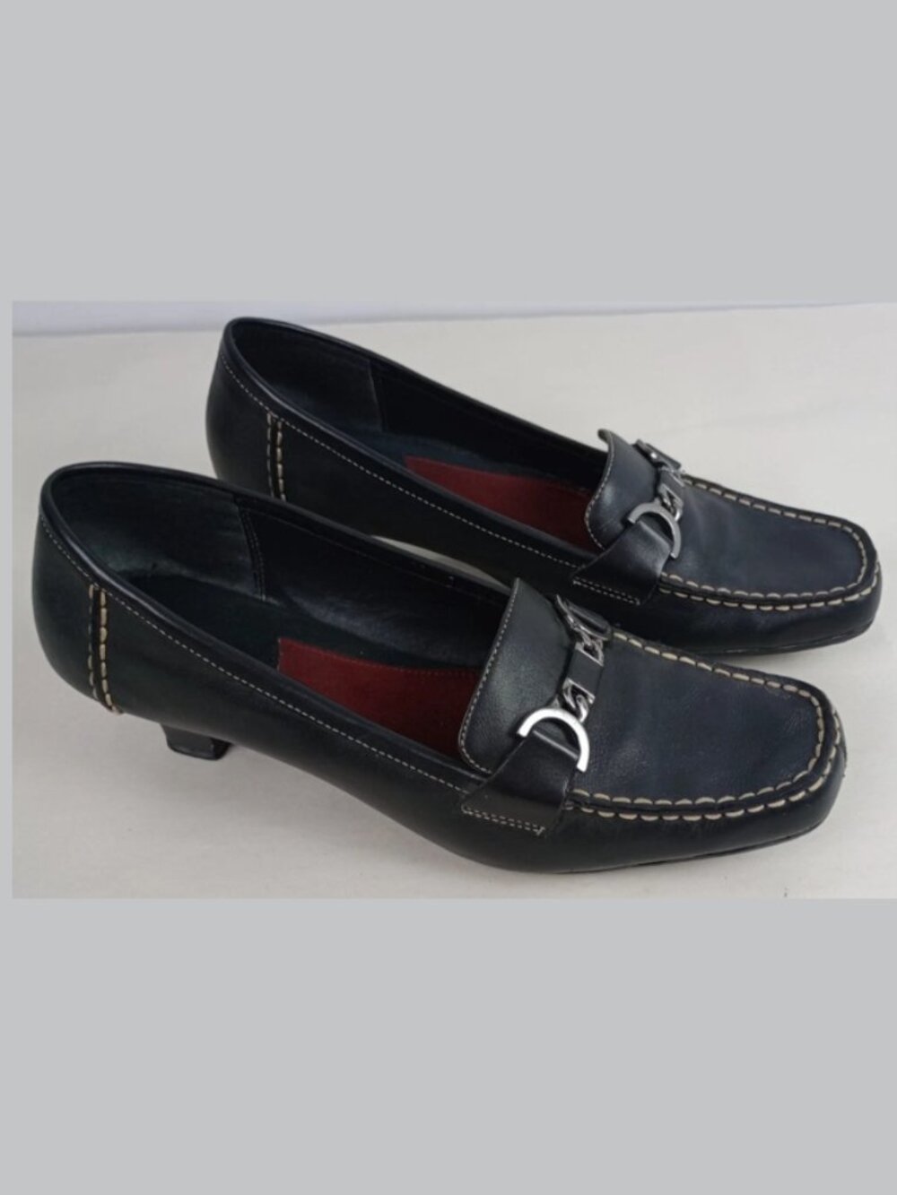 Aerology Womens 11M Black Silver Horse‎ Bit Detail Kitten Heel Loafers Pumps